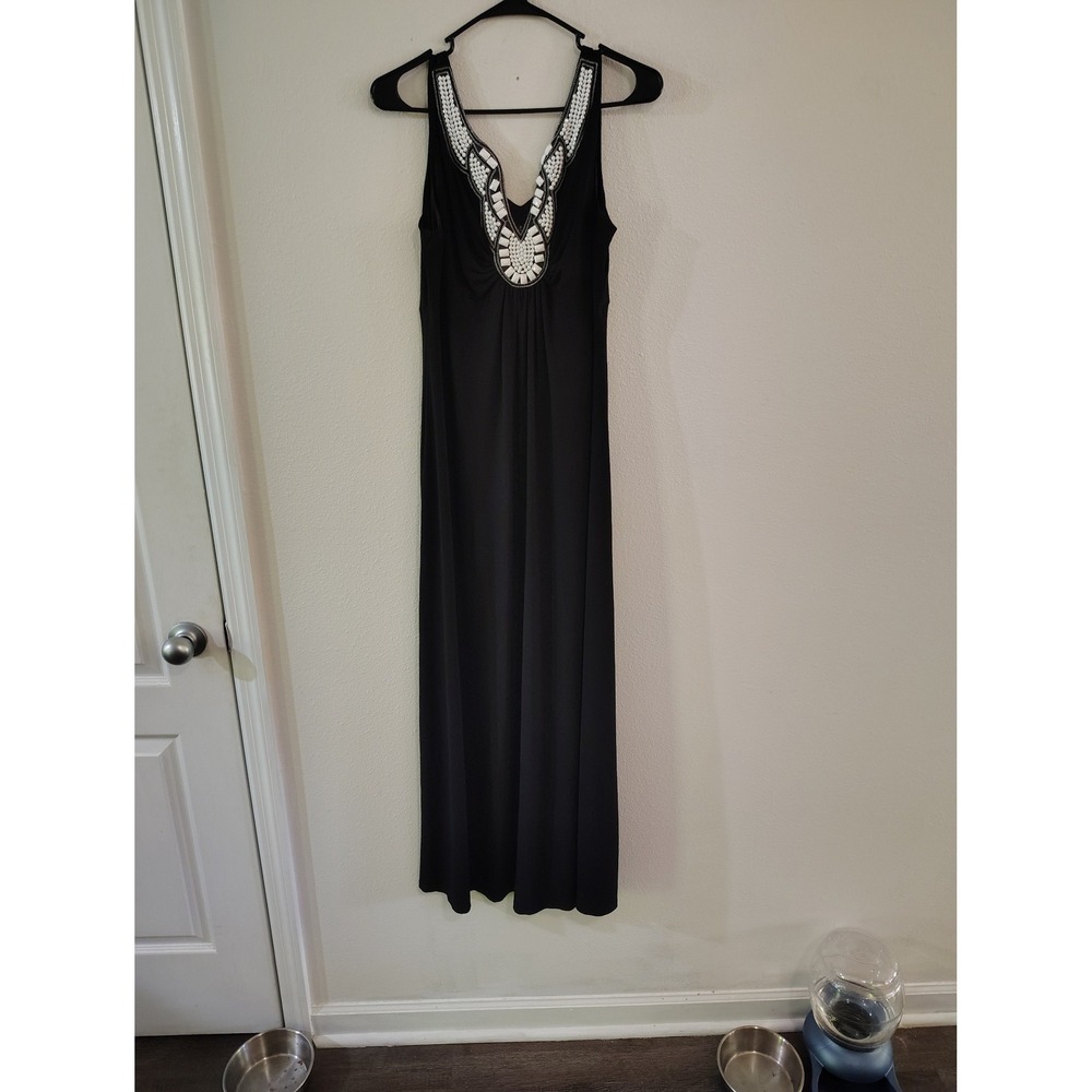 Ronni Nicole Black Embellished V-Neck Sleeveless Maxi Dress Womens Size S Formal